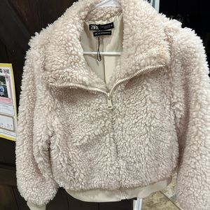Zara teddy zip up cropped jacket